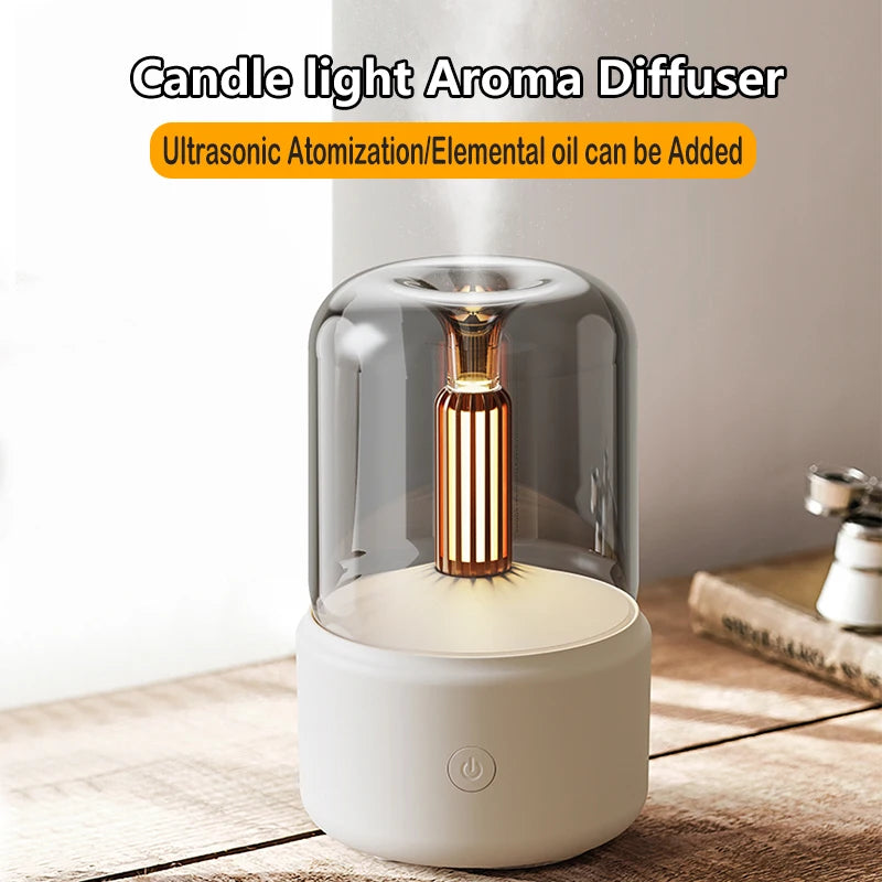 Mini Candlelight Aroma Diffuser – USB Air Humidifier & Night Light