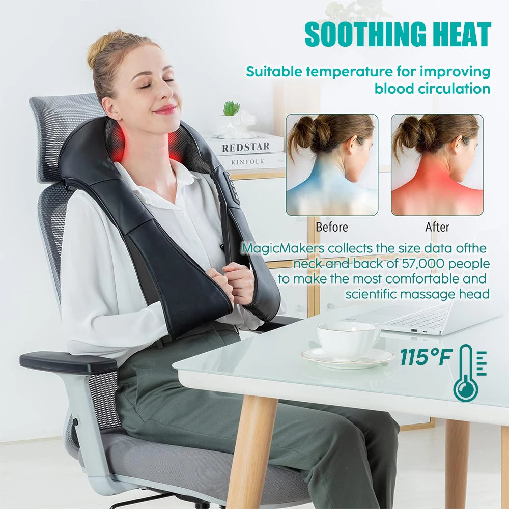 Shiatsu Neck & Shoulder Massager – Heated Deep Kneading Massage Pillow