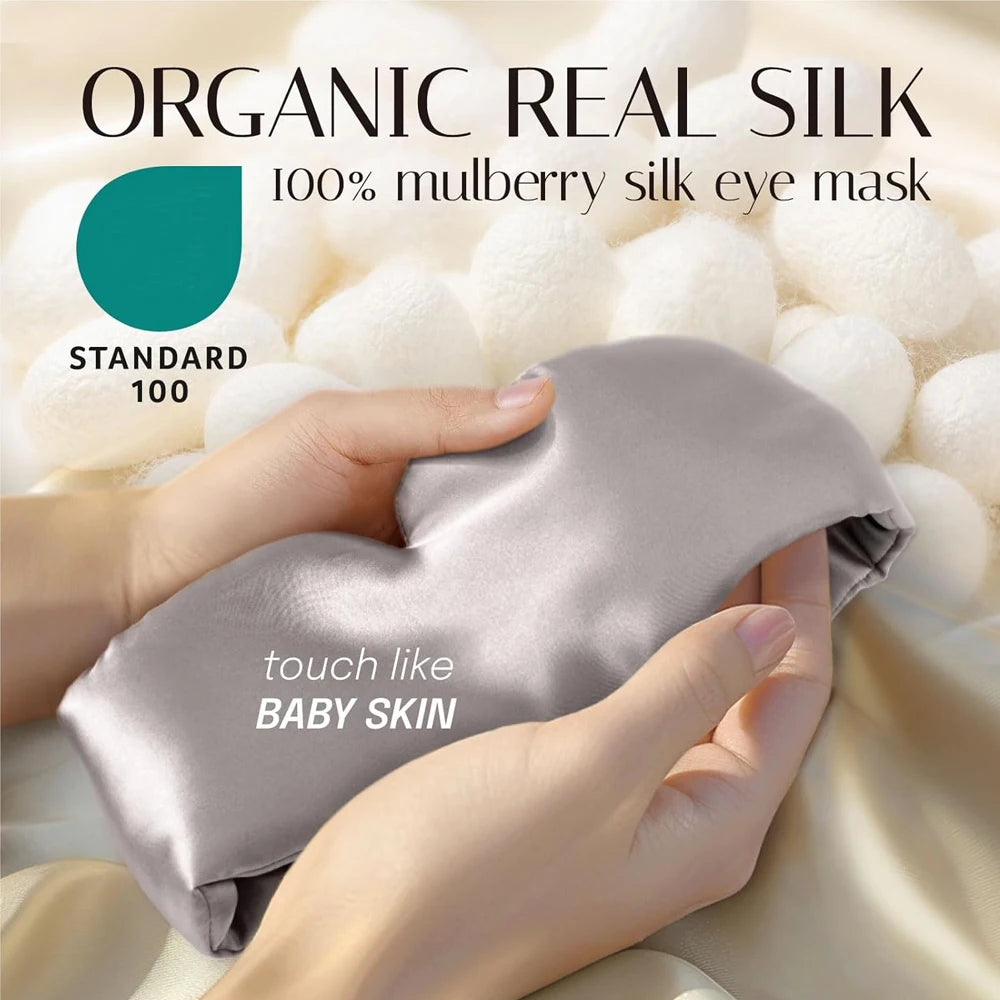 100% Mulberry Silk Sleep Mask – Soft Padded Light-Blocking Eyepatch