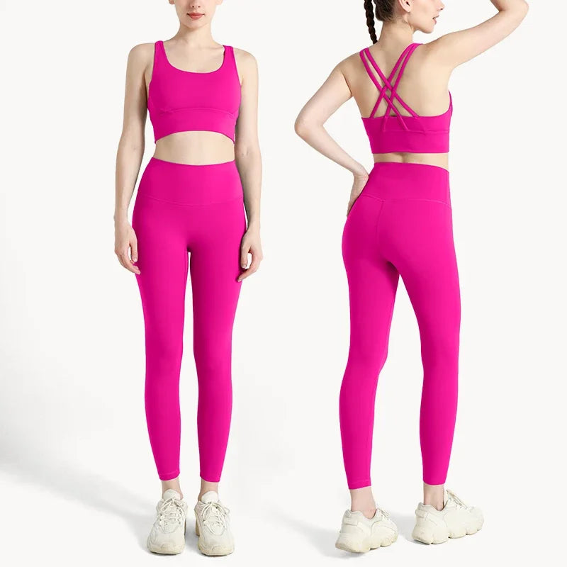 Women’s 2-Piece Yoga Set – Cross-Back Sports Bra & Leggings
