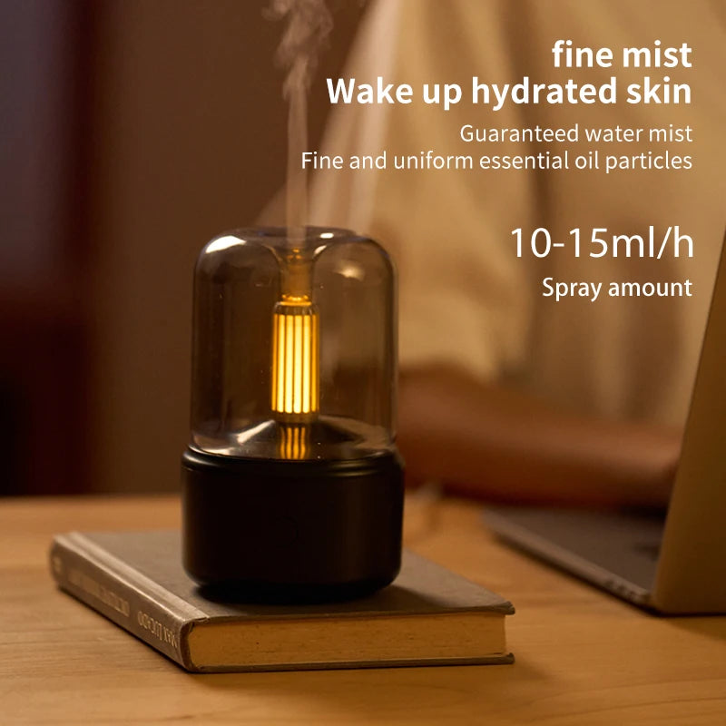 Mini Candlelight Aroma Diffuser – USB Air Humidifier & Night Light