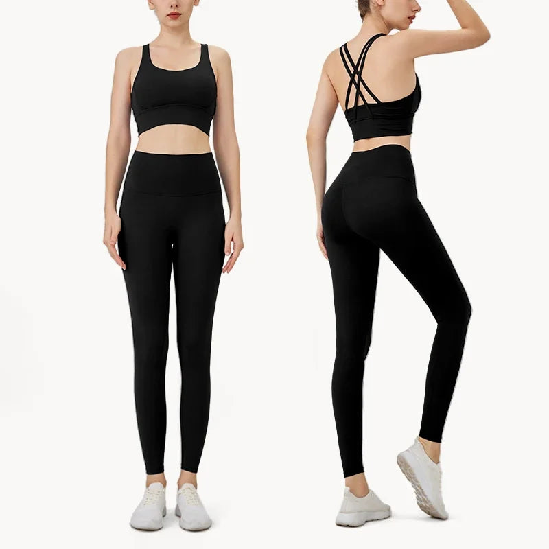Women’s 2-Piece Yoga Set – Cross-Back Sports Bra & Leggings