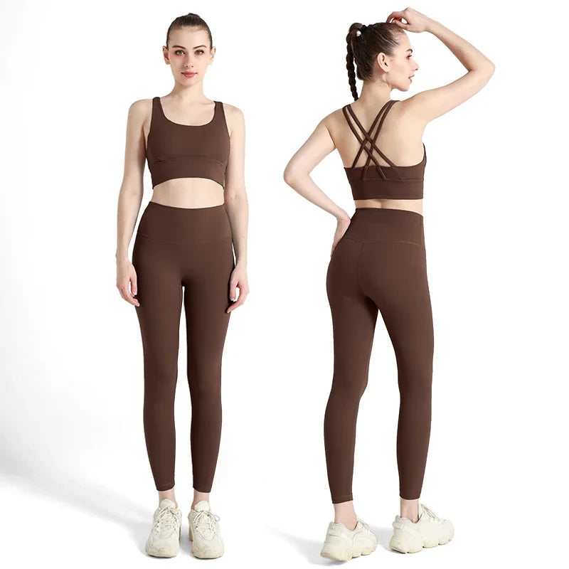 Women’s 2-Piece Yoga Set – Cross-Back Sports Bra & Leggings