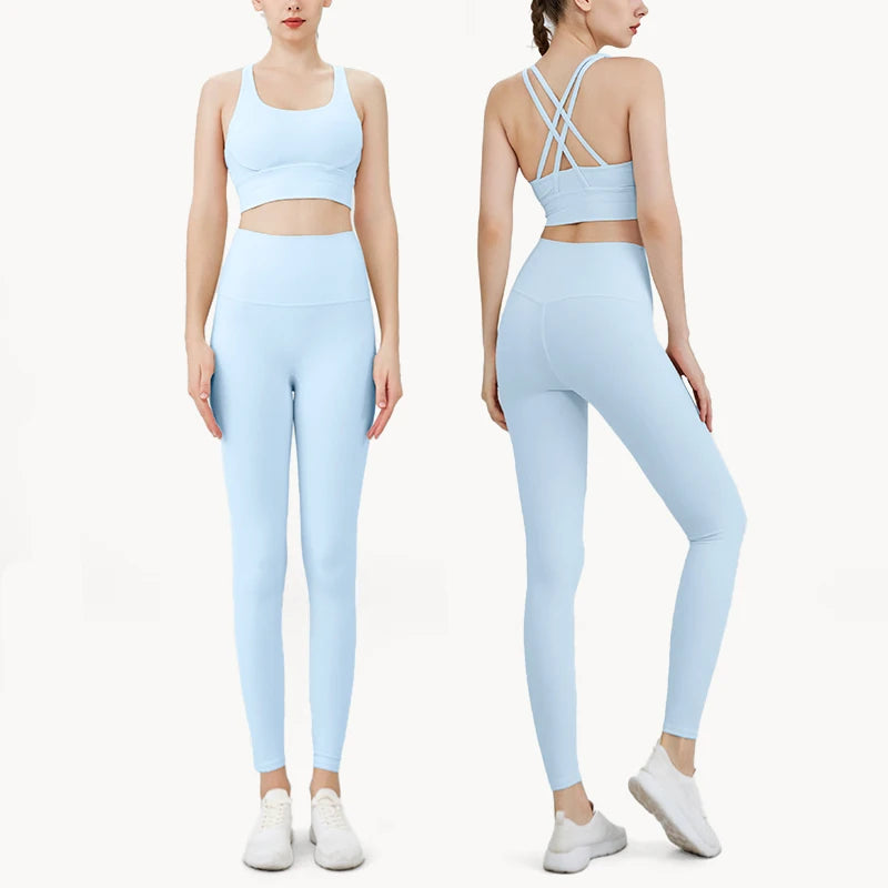 Women’s 2-Piece Yoga Set – Cross-Back Sports Bra & Leggings