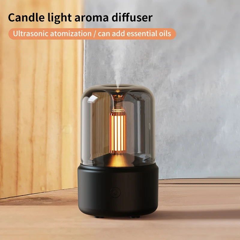 Mini Candlelight Aroma Diffuser – USB Air Humidifier & Night Light