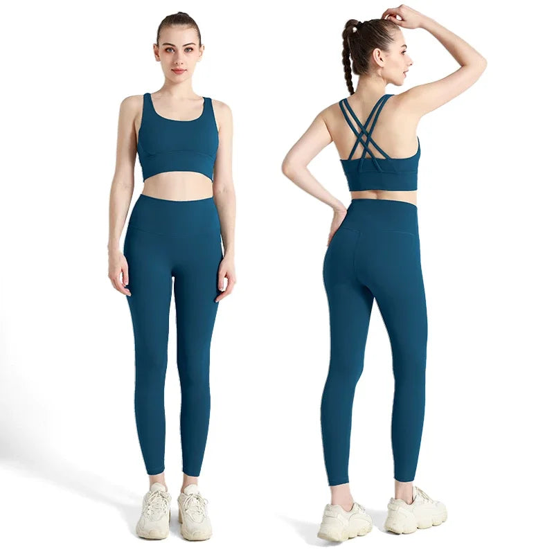 Women’s 2-Piece Yoga Set – Cross-Back Sports Bra & Leggings