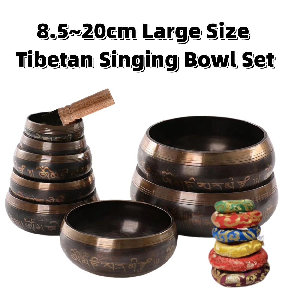 Tibetan Singing Bowl Set – 8.5–20CM for Meditation & Chakra Healing