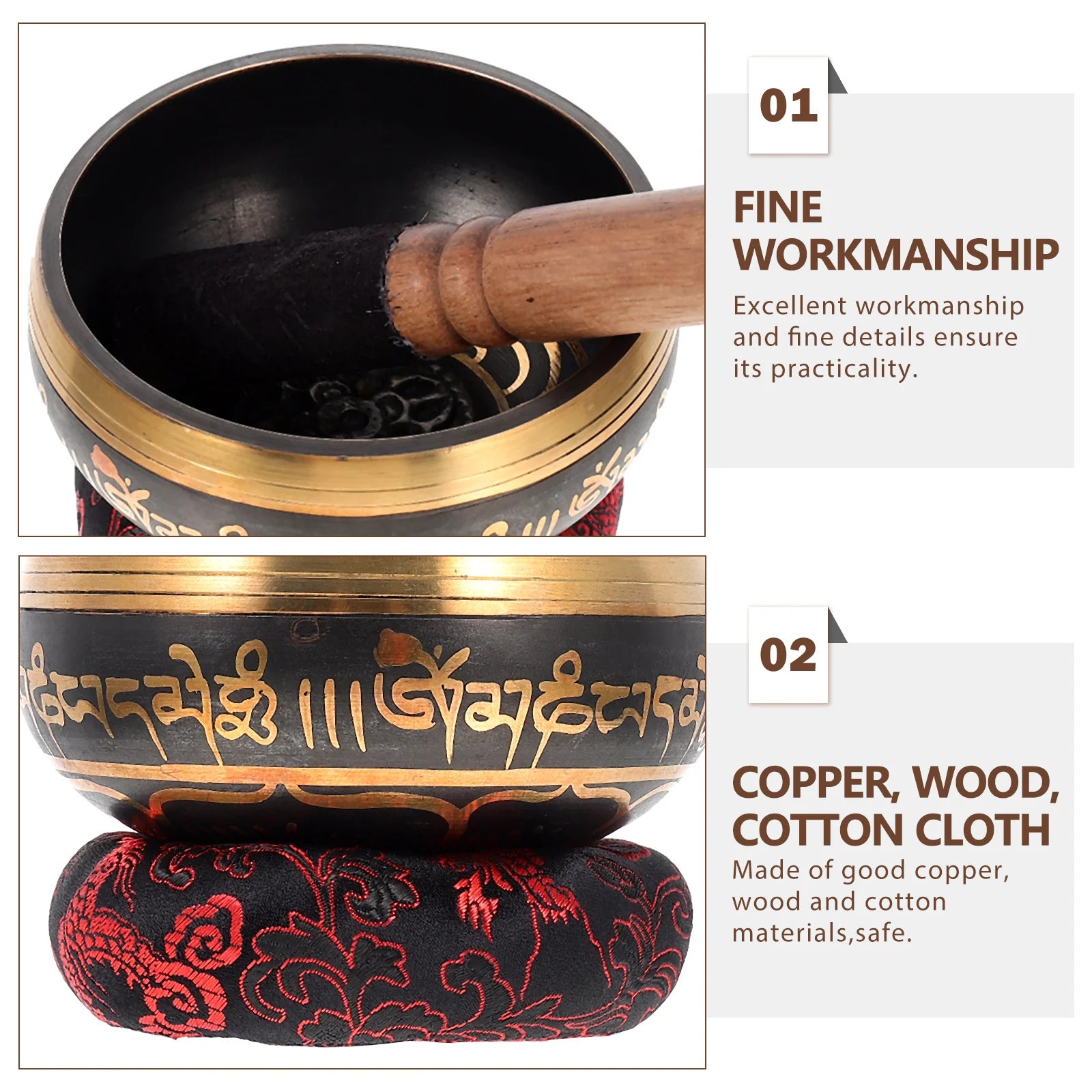 Buddhist Copper Singing Bowl Set – Meditation & Yoga Tool