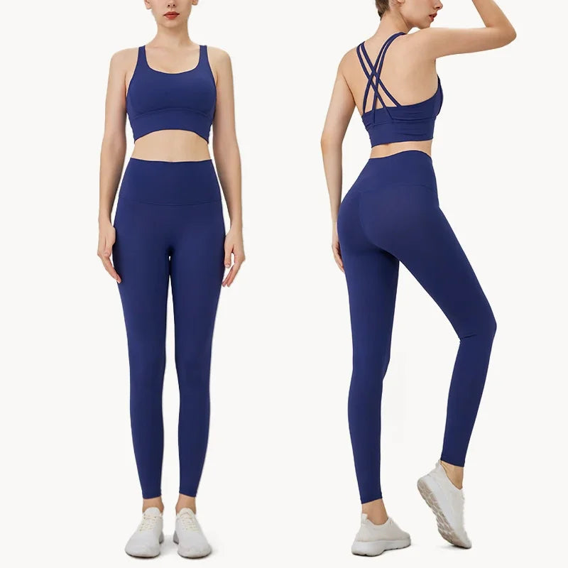 Women’s 2-Piece Yoga Set – Cross-Back Sports Bra & Leggings
