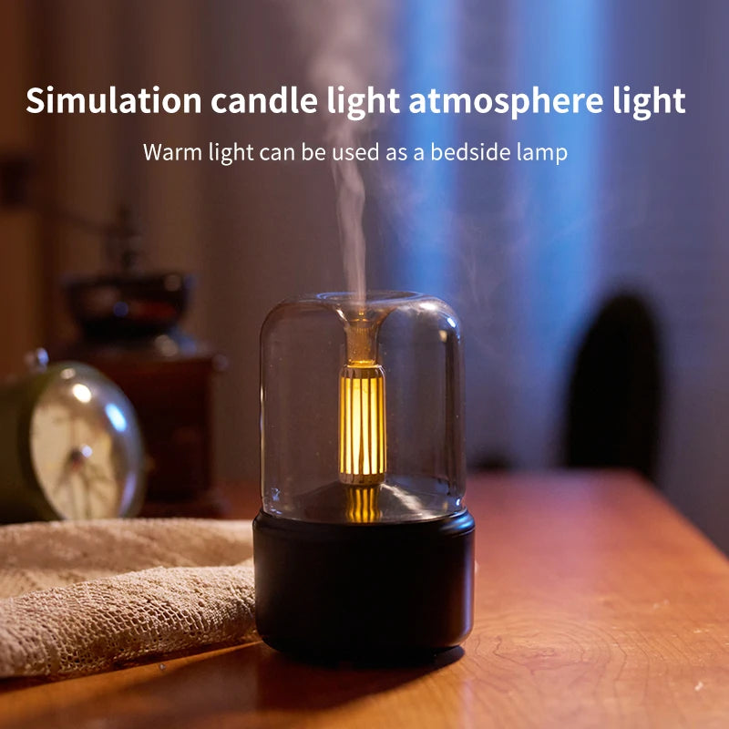 Mini Candlelight Aroma Diffuser – USB Air Humidifier & Night Light