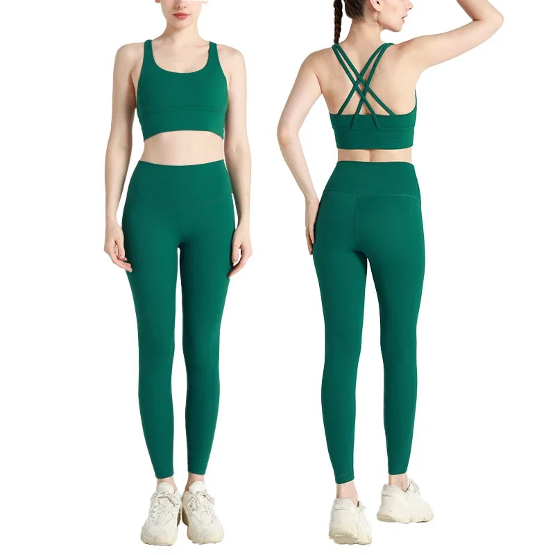 Women’s 2-Piece Yoga Set – Cross-Back Sports Bra & Leggings
